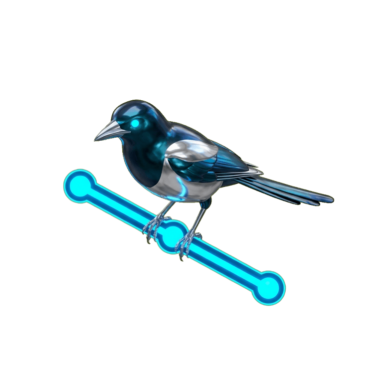 Magpie perched on a timeline bar — point-in-time snapshot history